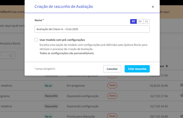 Modelo - Avaliação de Checkin de Desenvolvimento by Qulture.Rocks (IA)